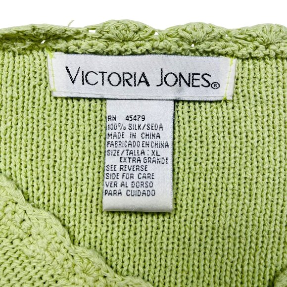Victoria Jones Light Green Silk Knit Sweater XL With Floral & Diamond Patterns M - Picture 2 of 11
